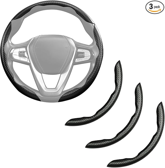 Carbon Fiber Steering Wheel Cover Universal 3pcs Protector Matte Black | Snap on Car Steering Wheel Cover Accessories 3pcs Set Wrap Grip Non Slip Protector by HOME