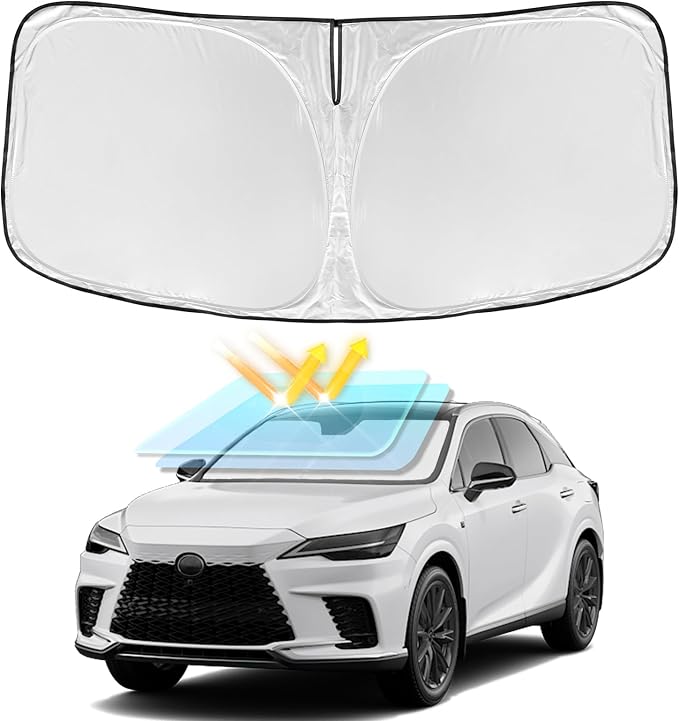 Windshield Sun Shade for RX 300 350 450 FSport 2010-2015 4 Layers | Front Windows Shade Cover Custom Fit RX Sun Visor 250T Retractable Shade Blocks UV Rays Car Accessories by ZOIBVCARSUNSHADE