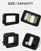 2 Pcs Travel Clear Makeup Bag Set, Clear Black Makeup Organizer with Zipper Leather Travel Bags for Toiletries Small Cosmetic Bags for Women Mini Make up Pouch Toiletry Bags Car Essentials - Image 4
