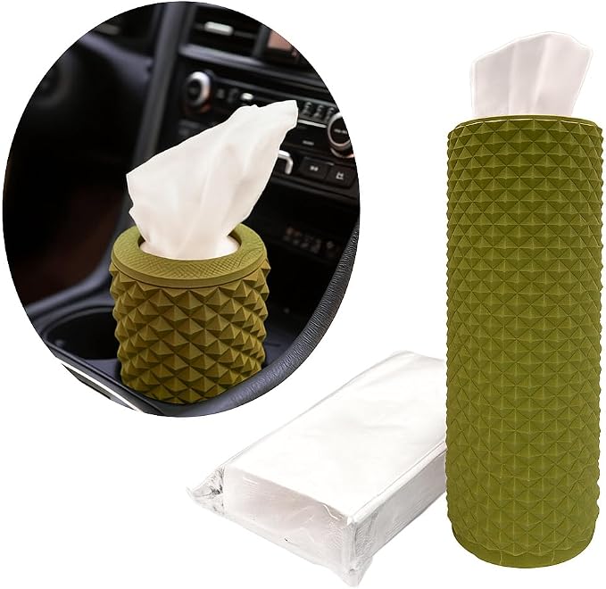 Car Cup Holder Tissue Box Holder – Auto Interior Accessories for Men & Women，Car Accessories Organizer with Premium Tissues with 1 Pack Tissues, Universal Fit for Most Vehicles (Olive Green) by Unknown