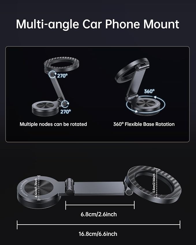 SYNCWIRE for MagSafe Car Mount 【360° Rotation】 Magnetic Phone Holder for Car, Adjustable Metal Arm, Car Magnet Phone Mount for Dashboard, Car Accessories Fit iPhone 17 16 15 14 13 Pro Max &All Phones - Image 5