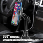 Car Cup Phone Holder, 360° Rotation with Long & Adjustable Neck | Secure side grips, stylish carbon fiber texture, auto interior smartphone expander mount accessories, universal fit - Image 3