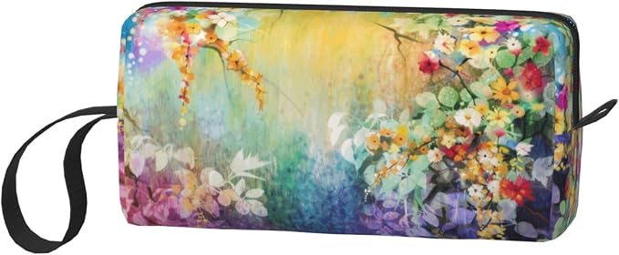 Watercolor Rainbow Flower Makeup Bag for Women | Durable 600D Oxford Fabric, Impact-Resistant & Compact, Travel Cosmetic & Makeup Organizer for Gym & Daily Use - Image 2