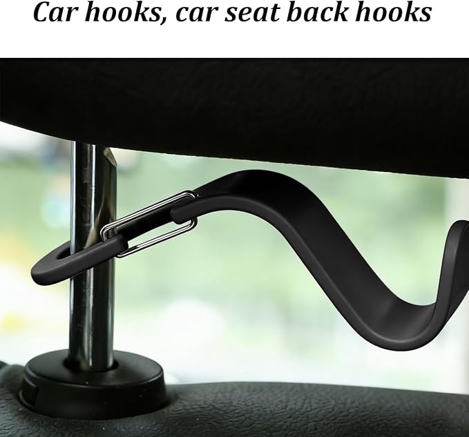 4PCS Car Seat Headrest Hook, Multi-Purpose Seat Back Hanger Purse Bag Handbag Organizer, Auto Interior Backseat Storage Hook Holder for Coat Hat Grocery Umbrella, Universal Fit (Black) - Image 3