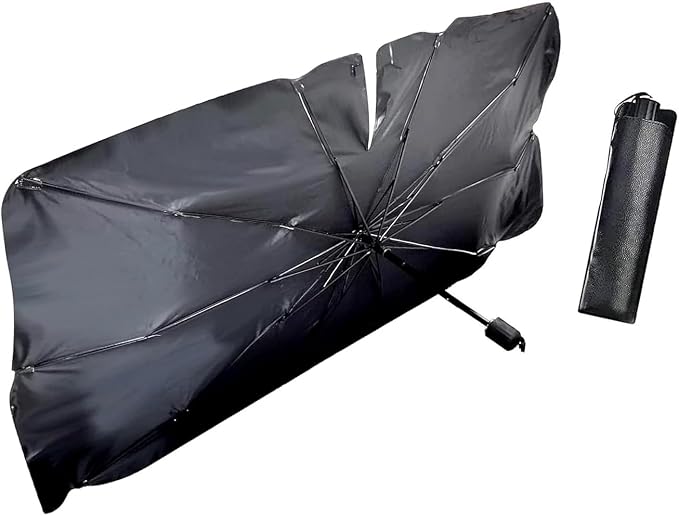 leechio 1 PC Windshield Sun Shade Umbrella, Sun Protection and Heat Insulation Front Windscreen Umbrella Sunshade, 55" x 31" Foldable Retractable Heat Insulation Protection, for Most Cars (Silver) by Unknown