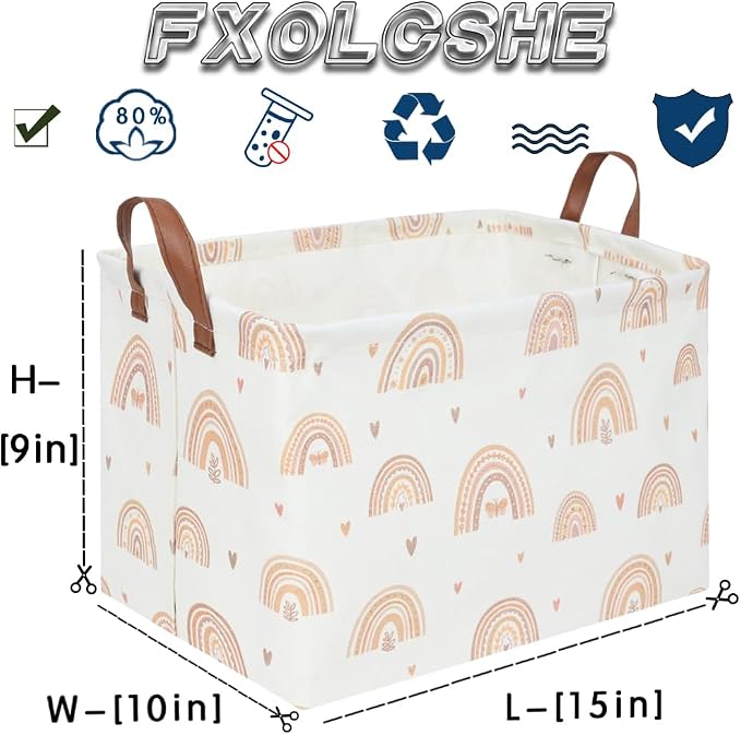 Boho Rainbow Baskets Rectangular,girl basket,Waterproof foldable canvas laundry basket,Nursery hamper,Room Decor,Shelf Basket(Rainbows) - Image 7