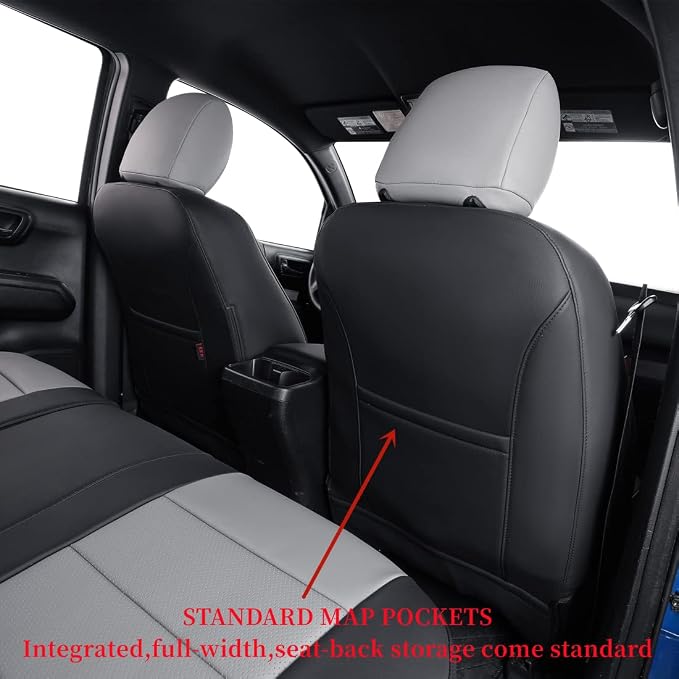 Tacoma Leather Seat Covers Full Set for 2016-2023 Toyota Tacoma Double Cab/Crew Cab SR,SR5,TRD Off Road,TRD Pro,TRD Sport,Limited,Fully Covered Waterproof Truck Seat Protector (Black/Gray) - Image 4