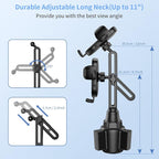 Cup Phone Holders for Your car, Universal Adjustable Base and Long Neck | Car Phone Mount Cradle, Cell Phone Holder Car Accessories/Trucks/Golf Cart/Treadmill for iPhone Samsung Google All 4-7 inches - Image 3