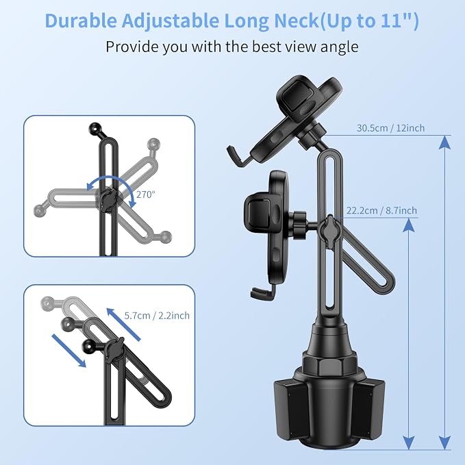 Cup Phone Holders for Your car, Universal Adjustable Base and Long Neck | Car Phone Mount Cradle, Cell Phone Holder Car Accessories/Trucks/Golf Cart/Treadmill for iPhone Samsung Google All 4-7 inches - Image 3
