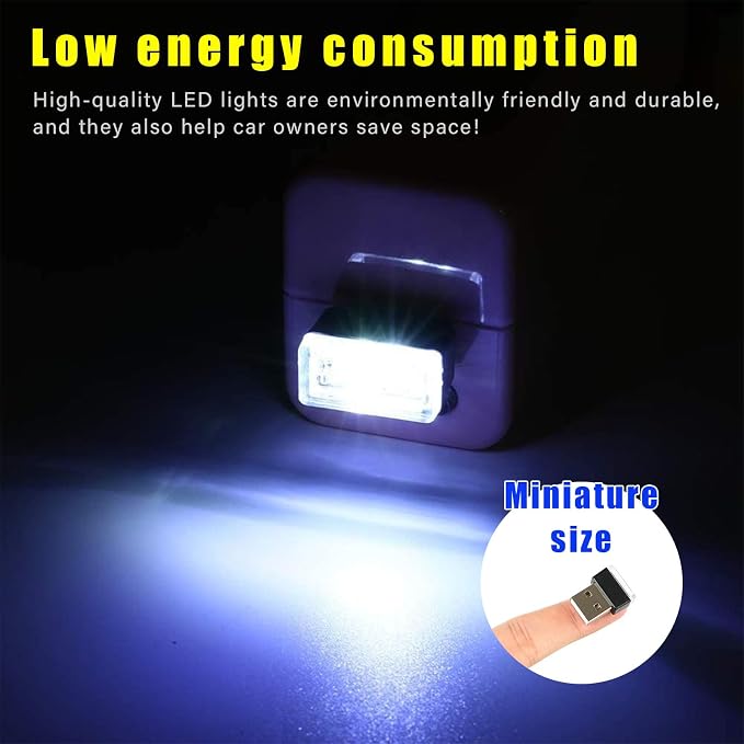Augeny 4 PCS USB LED Car Interior Atmosphere Lamp, Plug-in USB Decor Night Light, Portable Auto Ambient Lighting Kit, Universal Vehicle Interior Accessories for Most Cars (White+Red+Blue+Ice Blue) - Image 5