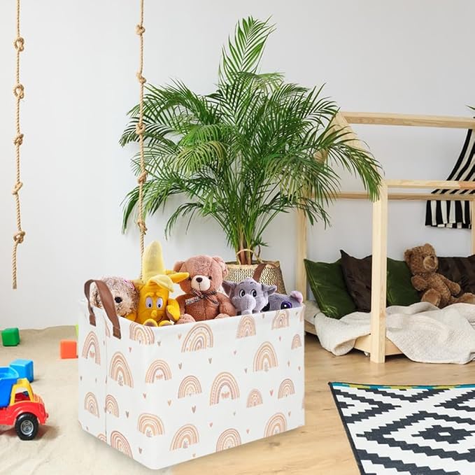 Boho Rainbow Baskets Rectangular,girl basket,Waterproof foldable canvas laundry basket,Nursery hamper,Room Decor,Shelf Basket(Rainbows) - Image 4