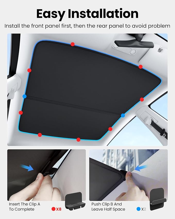 REEVAA Tesla Model S (2026-2022) Sunshade Roof Accessories, Black | OEM Fit; Full Blackout & Heat-Blocking; Protect Interior & Reduce A/C Workload; Two-Piece Magnetic Design Prevents Sagging - Image 6