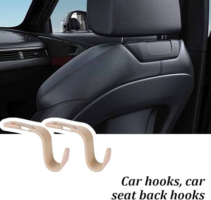 4PCS Car Seat Headrest Hook, Multi-Purpose Seat Back Hanger Purse Bag Handbag Organizer, Auto Interior Backseat Storage Hook Holder for Coat Hat Grocery Umbrella, Universal Fit (Beige) - Image 4