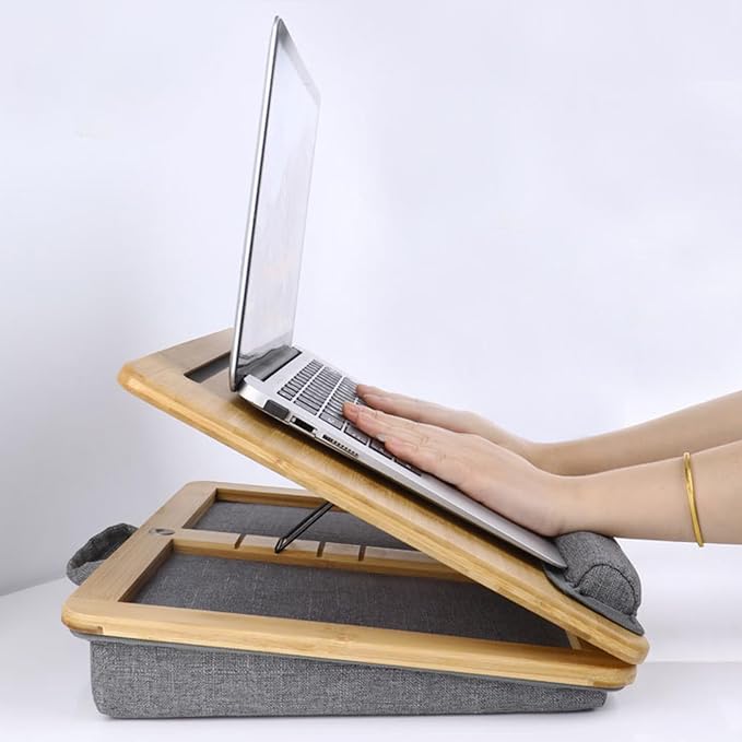 Adjustable Lap Desk for Laptop with Cushion Tablet Phone Holder | Bamboo Laptop Stand with Anti-Slip Strip, Handle Fits up to 15.6 inch or 14 inch with Mouse Space - Image 7