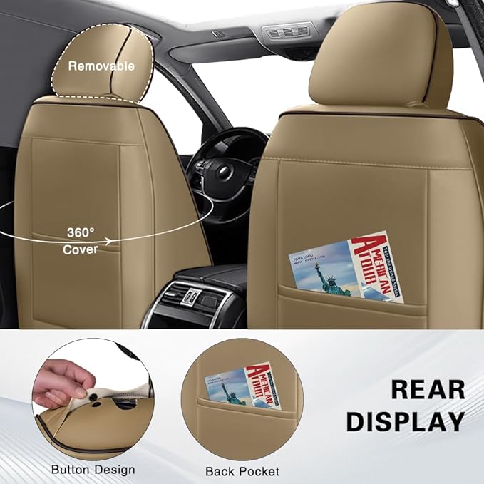 Fit for Toyota Camry Seat Covers 2001-2026,Premium Leather, 360° Full Protection, Thick Padding & Memory Foam, Waterproof & Stain-Resistant Car Seat Cover Full Set (5 Seat,Brown&Beige) - Image 3
