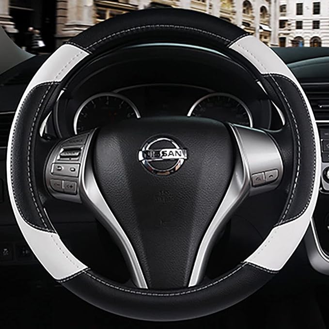 Leather Car Steering Wheel Cover, Universal Fit for Most Cars, White | Microfiber Leather,Non-Slip Breathable Auto Steering Wheel Protector - Image 4