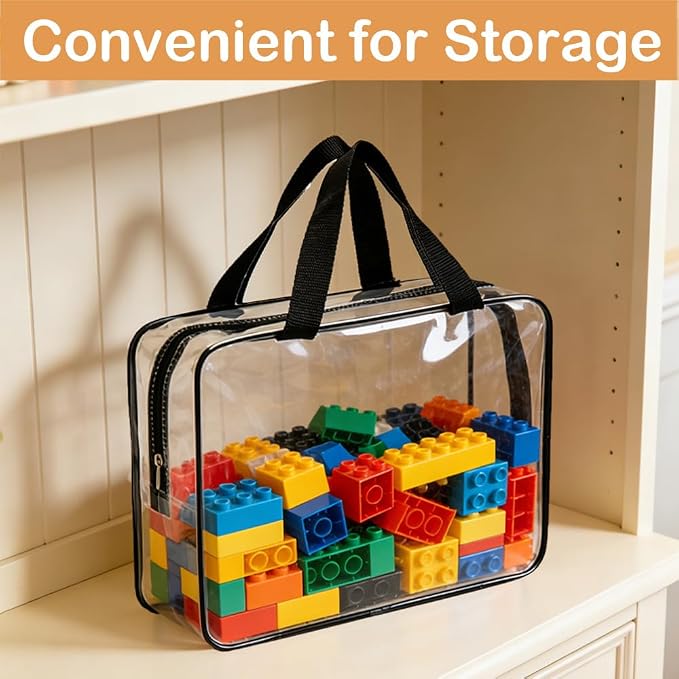 6 Packs Extra Large Toy Storage Bags with Zipper, Clear Toy Organizer Bag | with Labels for Blocks, Reusable 11.8″×8.6″×3.9″ Travel Waterproof Organizer Bags for Puzzles, PVC Plastic Toy Container - Image 5