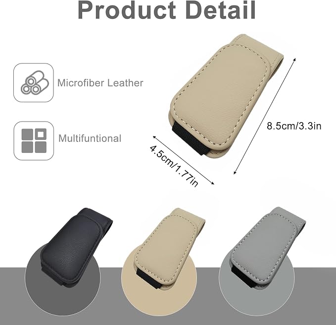 EldHus Sunglass Holder for Car Visor - 2 Pack Magnetic Car Glasses Holder Clip, Leather Eyeglass Holder for Car, Universal Vehicle Sunglasses Hanger Eyeglasses Mount, Beige - Image 6