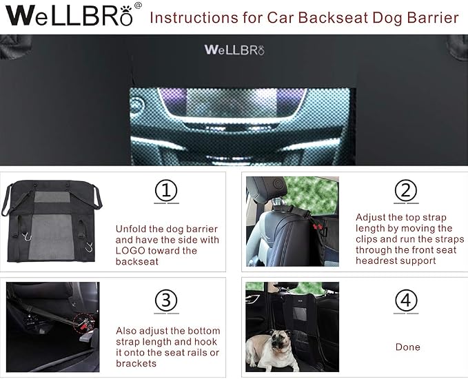 Dog Car Backseat Barrier, Padded and Durable Nylon Net Pet Barrier, Vehicle Travel Dog Fence with 2 Mesh Windows, for Safe Driving, Easy to Install and Adjust for All Cars - Image 7