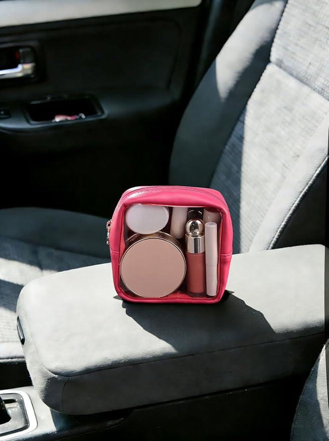 Clear Makeup Bag, Easy to Find Mini Makeup Bag for Purse, Travel Makeup Bag for Car, Compact Cosmetic Pouch for Daily Essentials,Hot Pink - Image 2