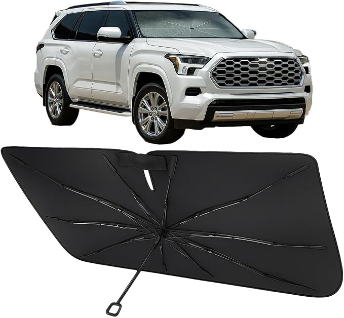 Proadsy Windshield Sun Shade Umbrella for Toyota Sequoia 2023-2026/ Toyota Tundra 2022-2025 2026, Foldable, Soft TPU Handle Spring Structure Crystal Cooling Material Protect Car from Rays & Heat by Proadsy