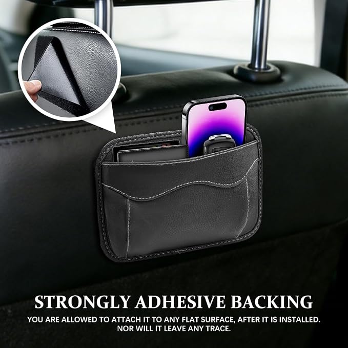 Car Side Pocket Organizer, Car Seat Side Storage Pocket, Pen Phone Holder Tray Pouch Vehicle Seat Gap Filler, PU Leather Car Seat Side Pocket Organizer for Auto Door Window Console (Black) - Image 3