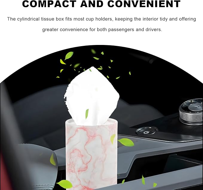 4 PCS Car Tissue Holder, Refillable Round Napkins Containers with Papers Inside, Convenient Travel Tissue Tubes Facial Paper Towel Cylinders for Vehicle Cup Holders (Marble Pink) - Image 4