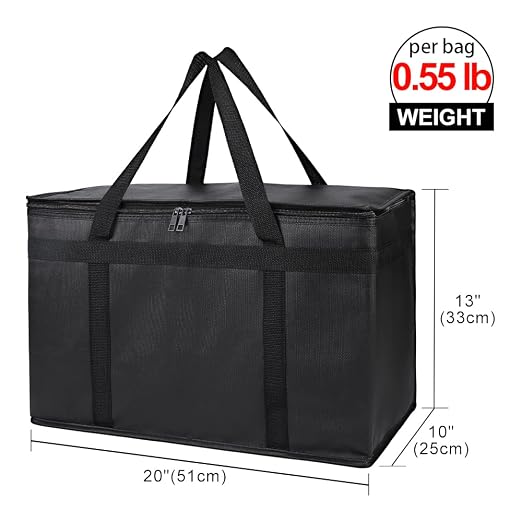 Bodaon 2-Pack Insulated Food Delivery Bag, XX-Large Reusable Grocery Shopping Bag, Frozen Food Cold, Bodaon Cooler Bags with Zippered Top, Black | Reusable Shopping Bag, Frozen Food Cold, Cooler Bags for Picnic, Commercial Catering Pizza Carrier, Therm... - Image 2