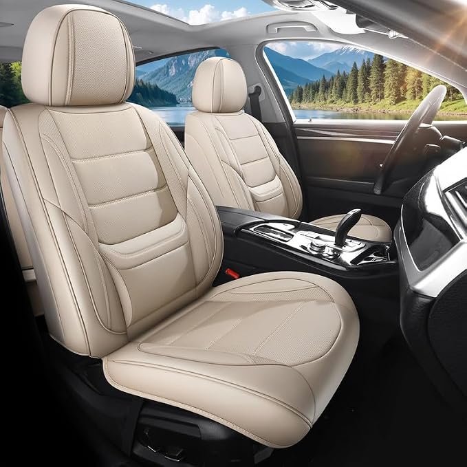 Car Seat Covers Full Set Custom Fit For Toyota Sienna 2021-2026, Beige | Lumbar Support, Premium Faux Leather, Breathable, Anti-Slip, Airbag Compatible, Waterproof, Car Seat Protectors, 2 Row-5Seat by Unknown