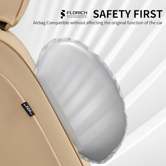 FLORICH Leather Seat Covers, Car Seat Cover Full Set Automotive Seat Covers Waterproof Car Seat Protectors 5 Seats Universal Seat Cover Fit for Most Cars SUV Trucks, Beige - Image 6