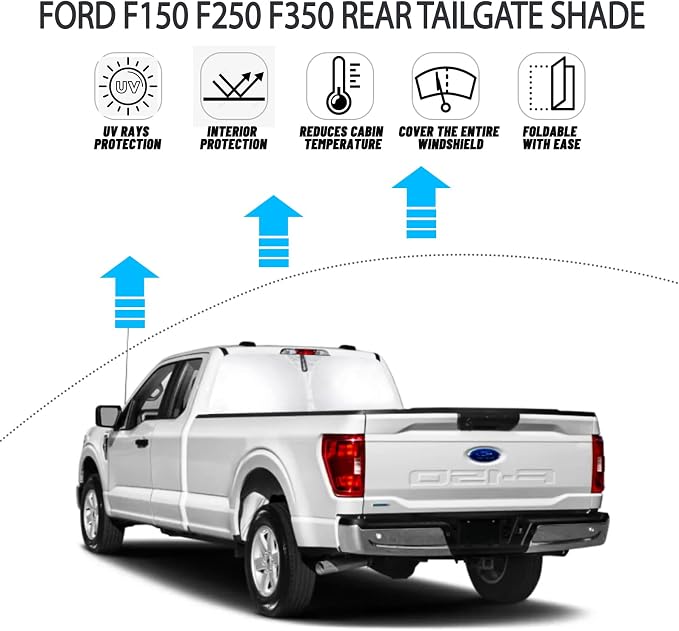 D-Lumina Rear Tailgate Window Sun Shade for 2015-2025 Fo-rd F150 F250 F350 Accessories, Window Sunshade Sun Visor Protector Block UV Rays Heat (Not for Sliding Window), Foldable 2 Layers 210T Material - Image 2