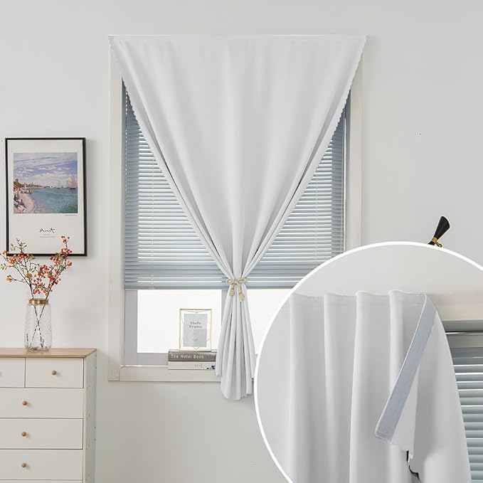 Blackout Curtains for Bedroom Sticky Curtain Blackout Window Cover Self Adhesive Curtains Rod No Drillng, 47" W X 71" L, Light Grey, 1 Panel - Image 2