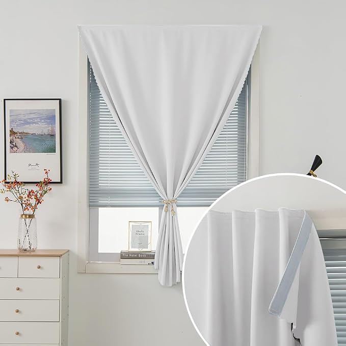 Blackout Curtains for Bedroom Sticky Curtain Blackout Window Cover Self Adhesive Curtains Rod No Drillng, 35" W X 79" L, Light Grey, 1 Panel - Image 2