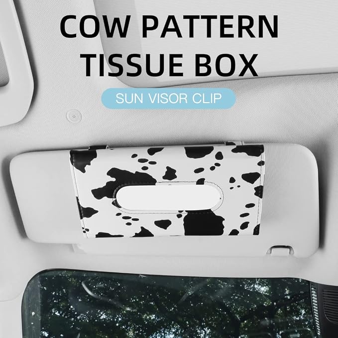 Cow Print Car Accessory for Women, Premium Tissues Holder, Car Napkins Box | Effortless Paper Refill, Chic Interior Decor, Cute Car Essentials for Women, Napkin Dispenser Fits SUV, Car & Truck - Image 2