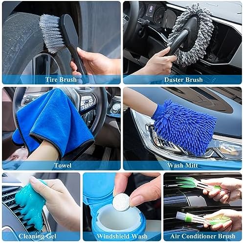 32Pcs Car Detailing Brush Set, Car Detailing Kit, Auto Detailing Drill Brush Set, Car Detailing Brushes, Car Wash Cleaning Tools Kit with Wash Mop for Interior, Exterior, Wheels, Blue - Image 6