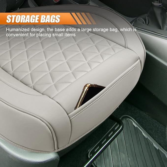 Luxury Faux Leather Car Seat Cover, Car Seats Cushion, Grey | Anti-Slip Waterproof Universal Front Bottom Seat Protector with Storage Pocket for Sedans, SUVs, Trucks, Triangular Pattern - Image 4