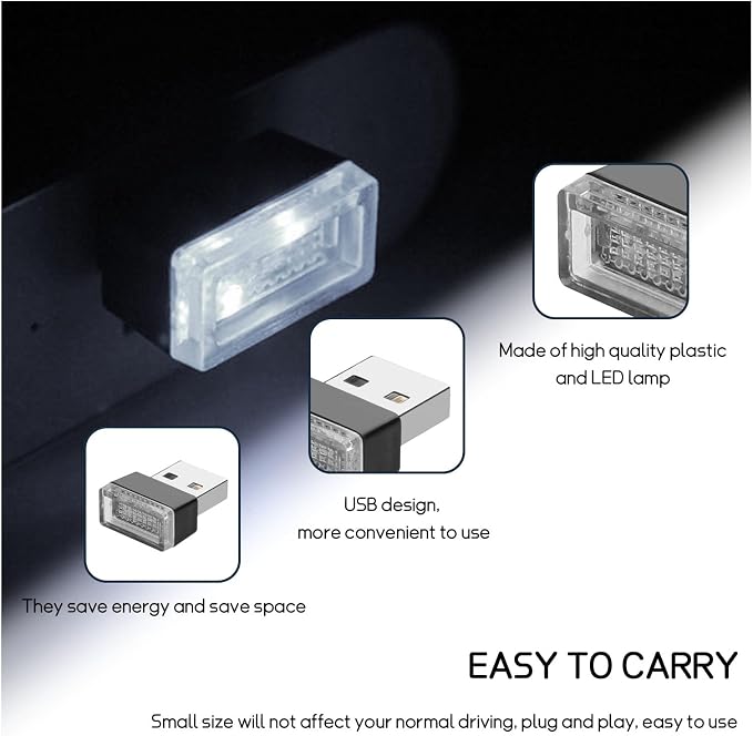 Dickno 4 PCS USB LED Car Interior Atmosphere Lamp, Portable Mini LED Night Light, Plug-in USB Interface Trunk Ambient Lighting Kit, Universal Vehicle Interior Accessories (White+Red) - Image 3