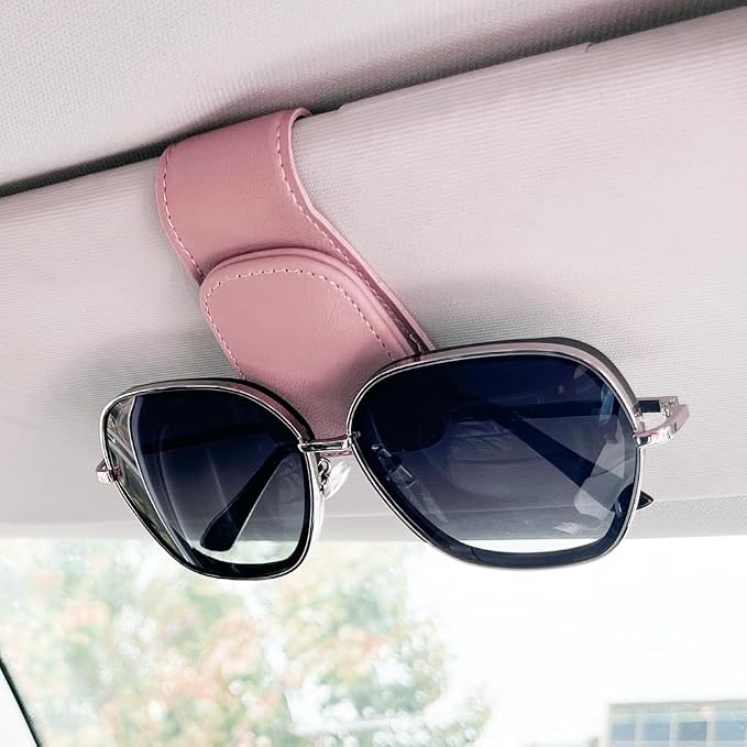 2Pcs Sunglass Holder for Car, Magnetic Leather Eyeglass Hanger Clip for Car Sun Visor, Sunglasses Holder and Ticket Card Clip for Car Visor Accessories (Pink) - Image 2
