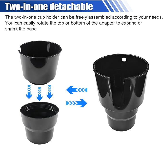 2-in-1 Car Cup Holder Extender, Automotive Drink Holder Adapter with Base, Multifunctional Vehicle Cup Holders Insert for Beverages, Snacks, Bottles, Phone Storage (2PCS) - Image 5