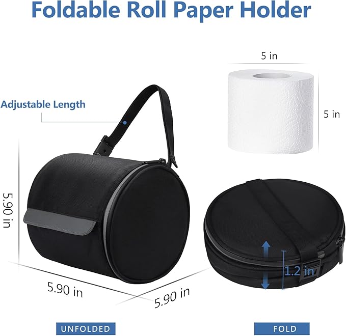 Hanging Toilet Paper Holder Waterproof Tissue Holder Cat Proof Roll Paper Case Cover Portable and Foldable Roll Storage Bag with Adjustable Strap for Wall Car Camping Tent Home Office Black | Portable roll paper case for camping, Bathroom, RV Car Trave... - Image 4