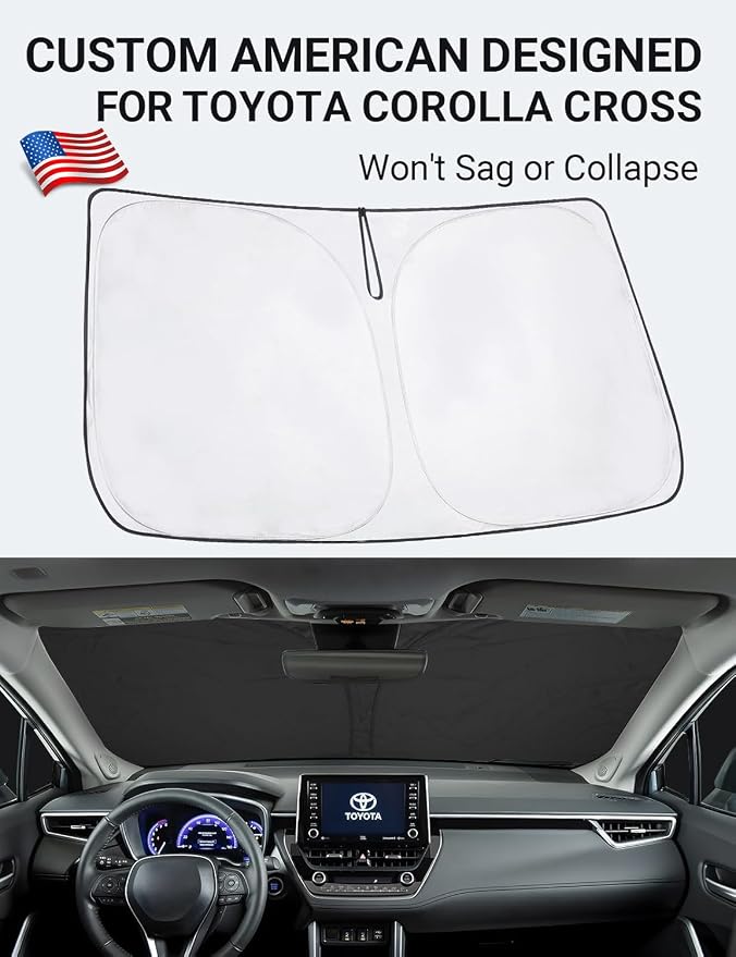 Proadsy Custom Fit 2022-2026 Toyota Corolla Cross Car Windshield Sun Shade | 240T Heat Shield, Drops Temp 54°F, Blocks 99% UV, Prevents Dashboard Cracking, Summer Parking & Beach Trips, Easy Twist-Fold - Image 2