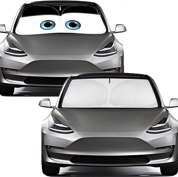 Gven Windshield Sun Shade for 2017-2026 Tesla Model Y/Model 3 Sunshade Accessories Foldable Sunshade (Fit 2025-2026 Model Y Juniper / 2024 Model 3 Highland) Blocks UV Rays Keep Car Cool (Black Eyes) - Image 7