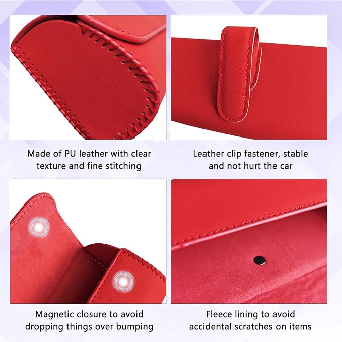 Sunglasses Holder for Car Sun Visor, Sunglass Organizer for Car, Magnetic Leather Eyeglasses Protective Storage Case, Waterproof Glasses Organizer Visor Accessories for Vehicles (Red) - Image 5