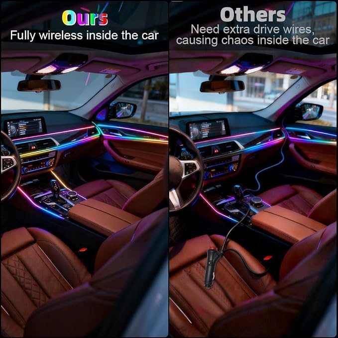 Acrylic Car Interior LED Lights, 6-in-1 Fiber Optic Ambient Lighting Kit | Wireless APP Control, 16 Million Colors, Music Sync and DIY Modes for Car Interior Decoration and Ambient Lighting - Image 5