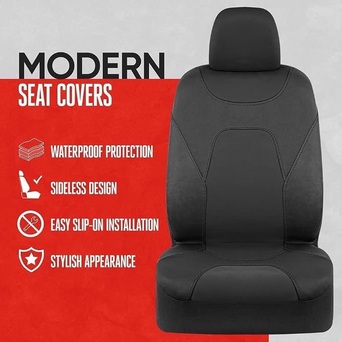 Motor Trend AquaShield Waterproof Front Seat Covers, Black Seat Covers for Cars – Neoprene Front Car Seats Cover, SUV Seat Covers Protector - Car Interior Cover for Auto, Trucks, & Dog Owners - Image 2