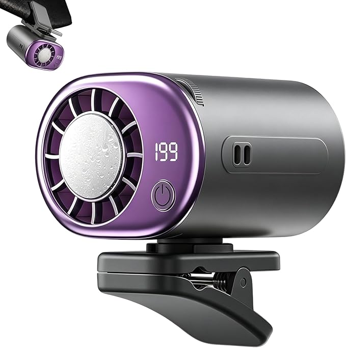 Car Clip on Air Conditioner Fan with Display,Portable Mini Cooling System for Auto Vehicle,Hands-Free Clip on Air Conditioner Fan,360° Rotation Portable Mini Fan with 199 Speeds Cars,Work,Out-Black by Unknown