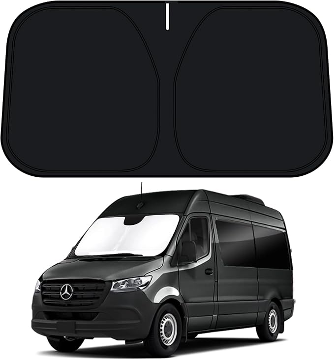 D-Lumina Windshield Sun Shade for 2007-2025 Merce-des Benz Sprinter ＆ Freightliner Sprinter Accessories, Front Window Sunshade Sun Visor Protector Block UV Rays Heat, Foldable 2 Layers 210T Material by D-Lumina