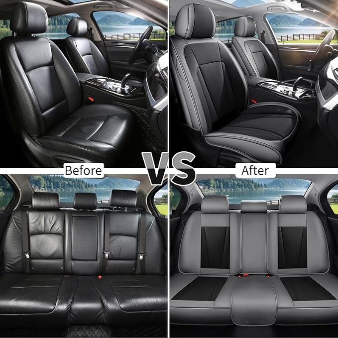 Car Seat Covers Full Set Fit For Hyundai Accent 1999-2022 ,Gray&Black | Premium Faux Leather, Waterproof, Anti-Slip, Airbag Compatible, Breathable, Car Seat Protectors, 2 Rows 5 Seats - Image 6