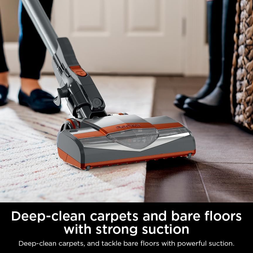 Shark HV302 Rocket Pet Corded Stick Vacuum, Lightweight with Swivel Steering for Carpets & Hard Floors, Converts to Hand Vacuum, Includes Crevice Tool, Pet Multi-Tool & Precision Duster, Orange - Image 4