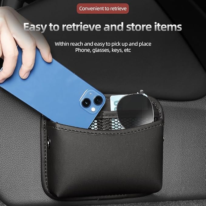 Car Seat Side Pocket Organizer - PU Leather Auto Door Console Mini Storage Bag for Keys, Phone, Sunglasses, Registration, and Documents (Dark Red) - Image 3